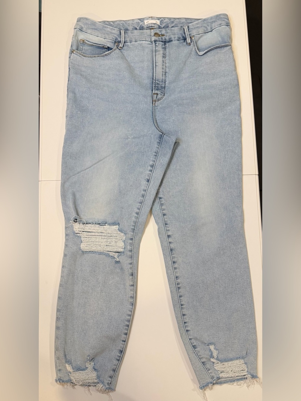 Good American Light Blue Distressed Boyfriend Jeans